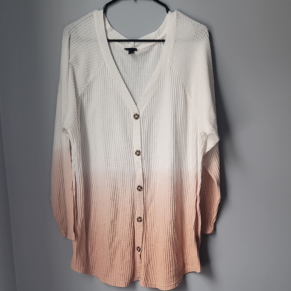 Torrid White and Pink Ombre Waffle Cardigan Top